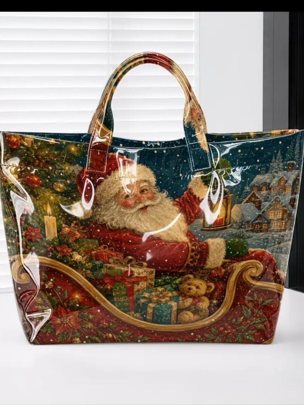 Santa Klaus Vintage Setting Christmas Holiday PVC Large Tote Daily Commute